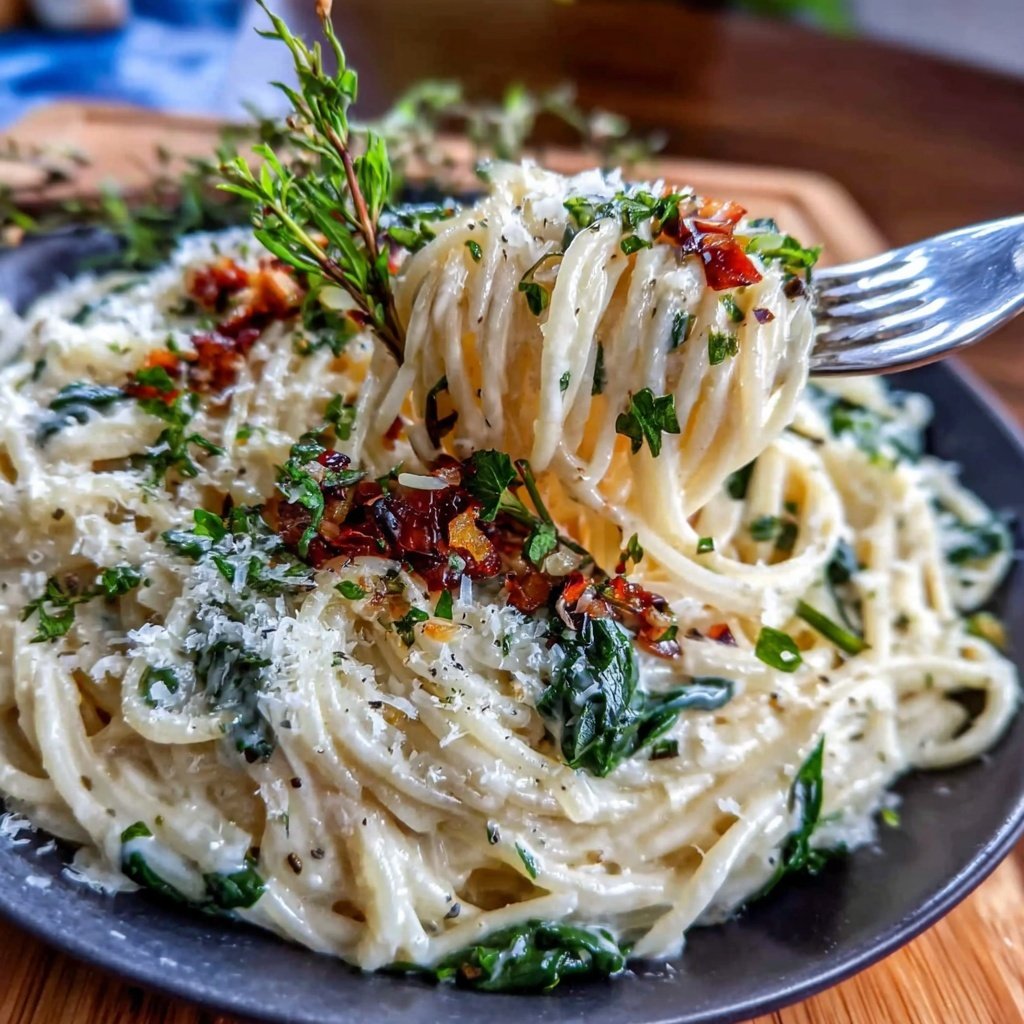 Angel Hair Pasta With Creamy Spinach