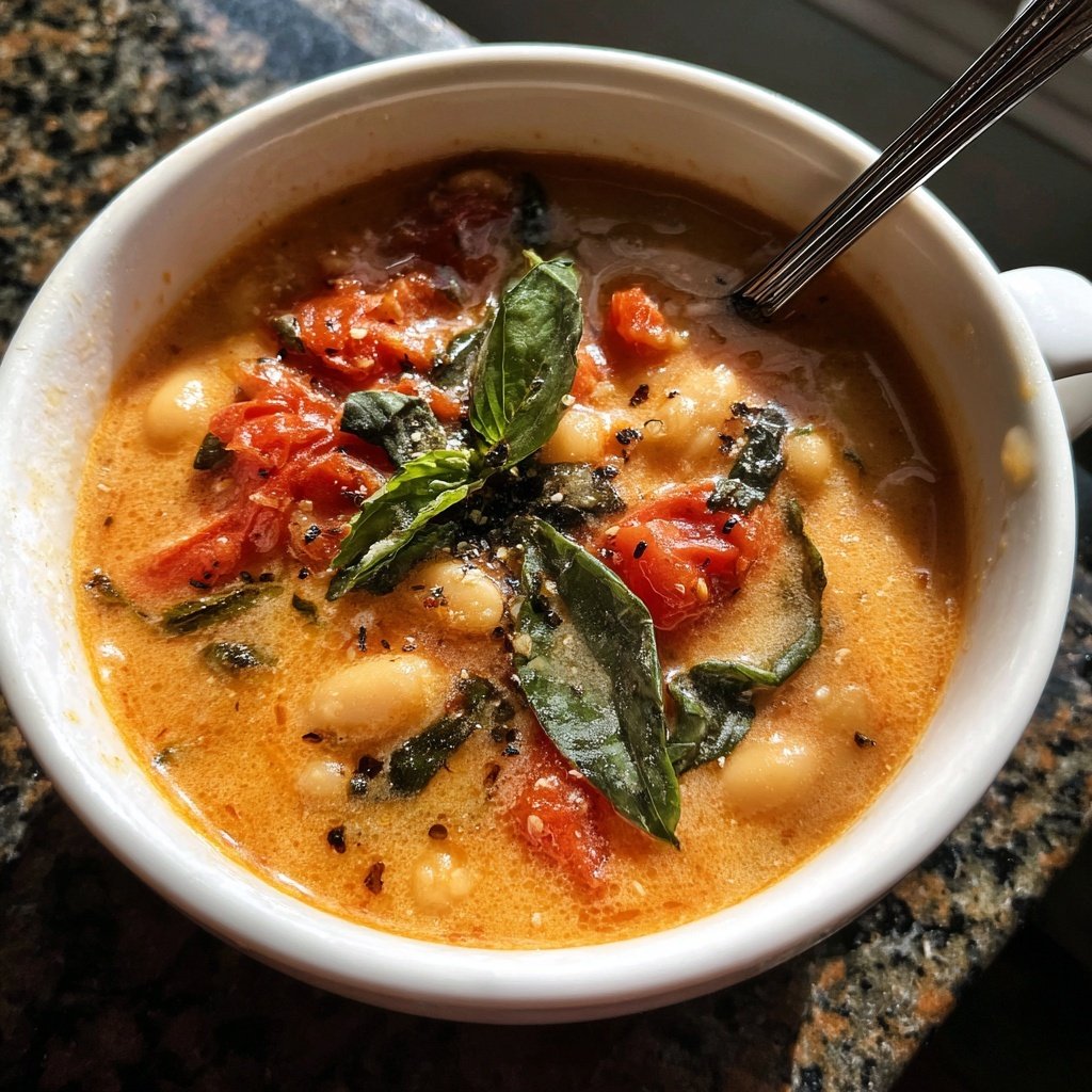 Healthy Crockpot Tomato Basil White Bean Soup