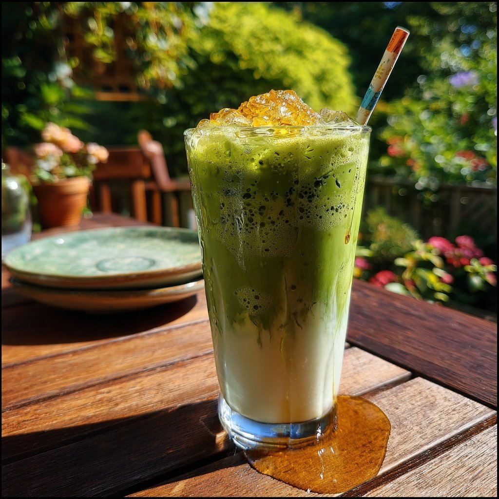 Strawberry Matcha Iced Latte With Honey