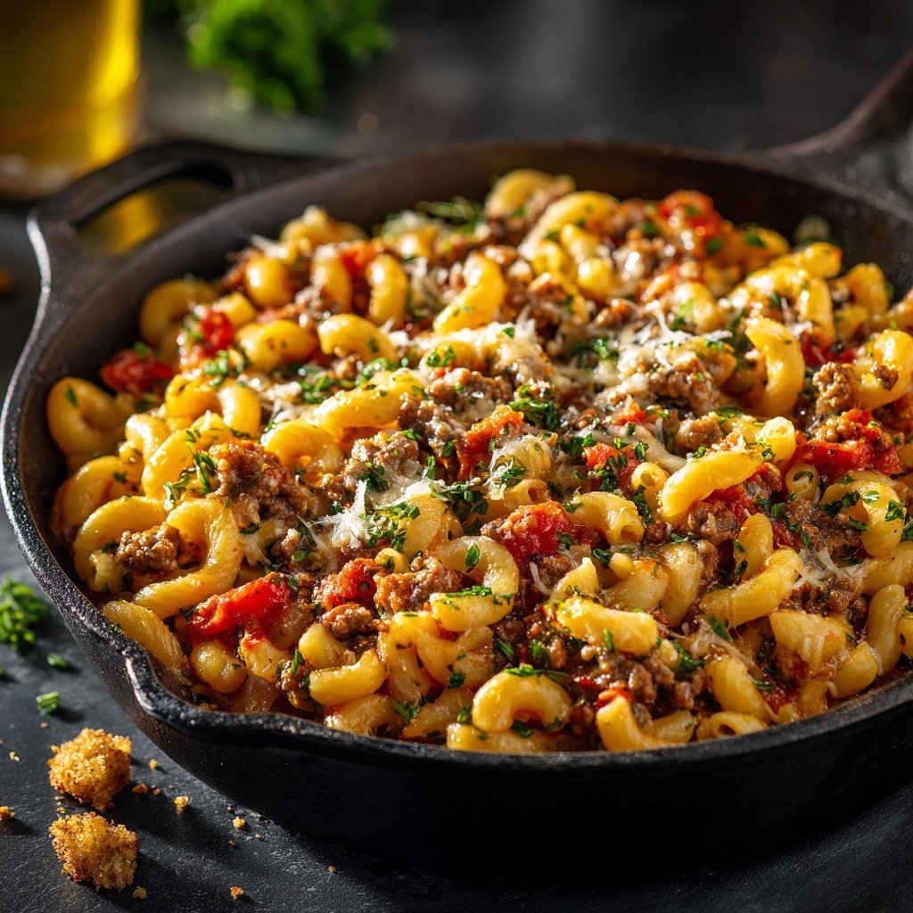 Hamburger Meat And Macaroni Skillet